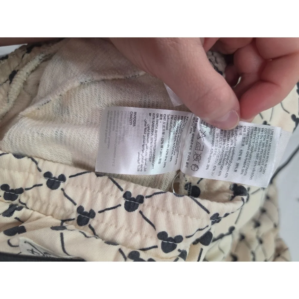 Disney H&M Girls Mickey Mouse Monogram Wide Leg Sweatpants Size 18 Cream Black